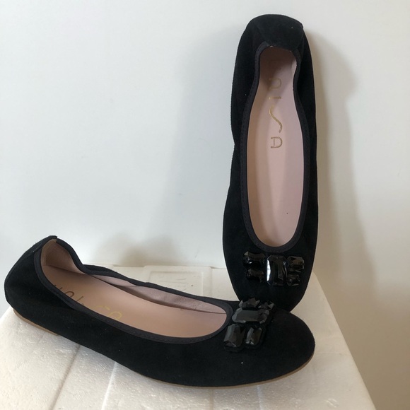 Unisa Shoes - Unisa Black Suede Ballet Flats with black crystal accents Size 9. NEW